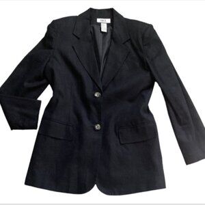 BICE Linen Two Button Boyfriend Blazer Jacket Sz 8 Black #180G